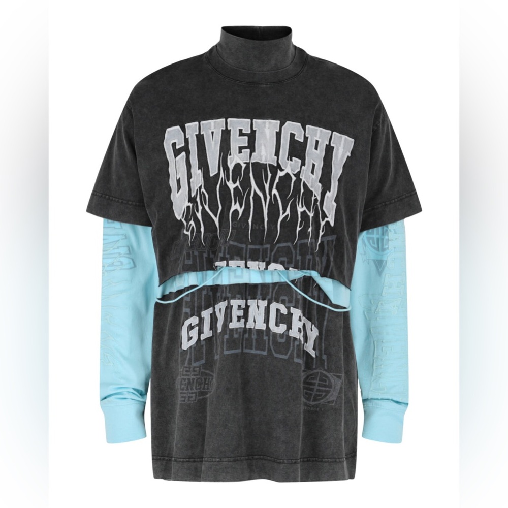 Givenchy Layered Long-Sleeve Graphic T-Shirt With Balaclava 'Grey'.